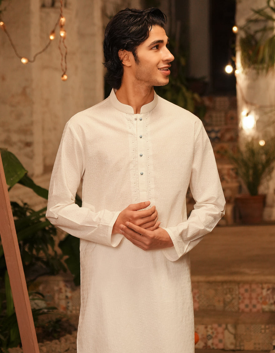 Cotton White Kurta - J. Junaid Jamshed