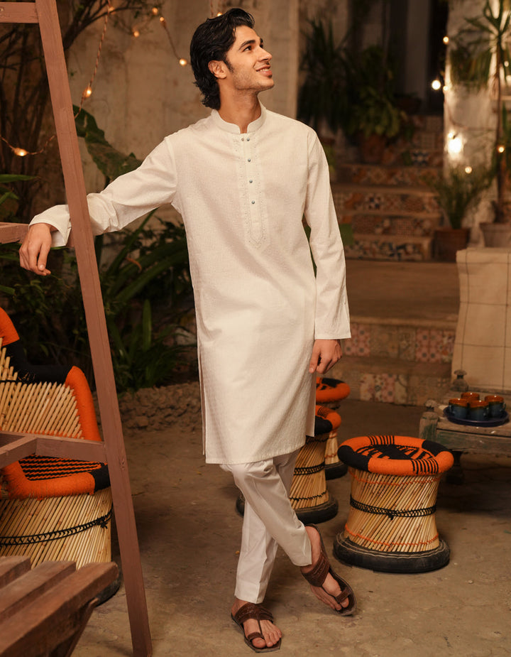 Cotton White Kurta - J. Junaid Jamshed