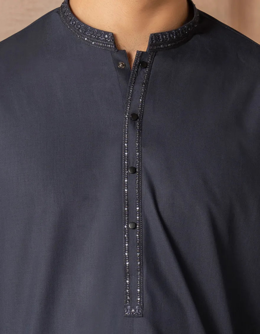 Blended Navy Blue Kurta Trouser - J. Junaid Jamshed