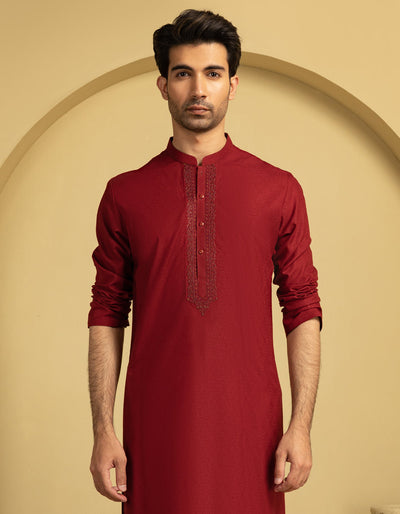 Blended Red Kurta - J. Junaid Jamshed