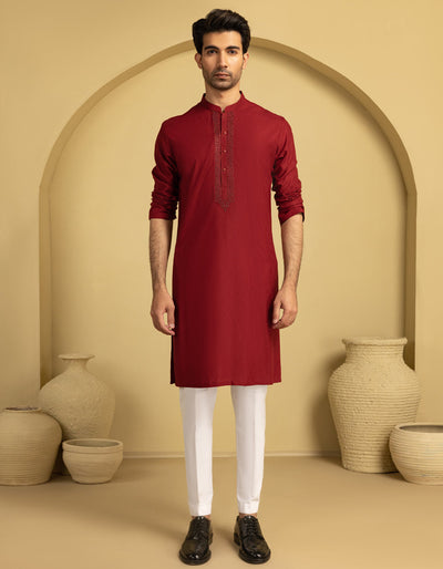 Blended Red Kurta - J. Junaid Jamshed