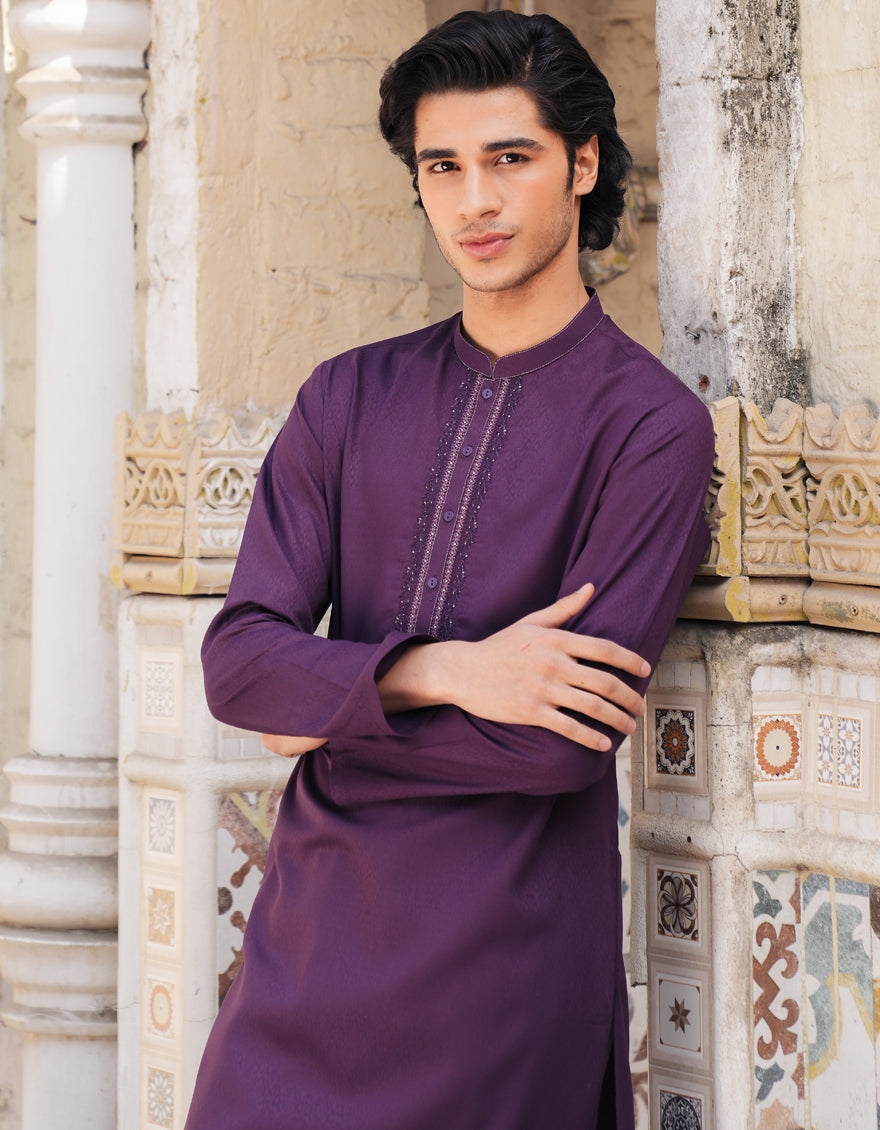 Blended Dark Purple Kurta - J. Junaid Jamshed