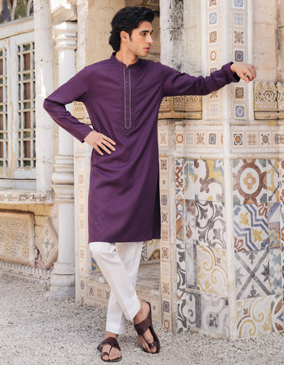 Blended Dark Purple Kurta - J. Junaid Jamshed