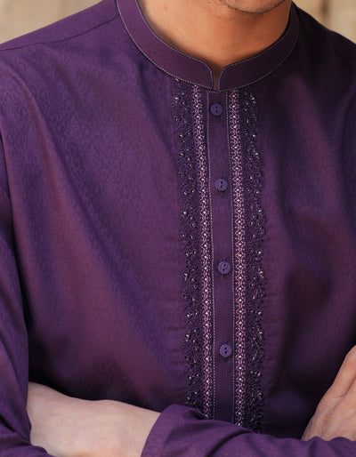 Blended Dark Purple Kurta - J. Junaid Jamshed