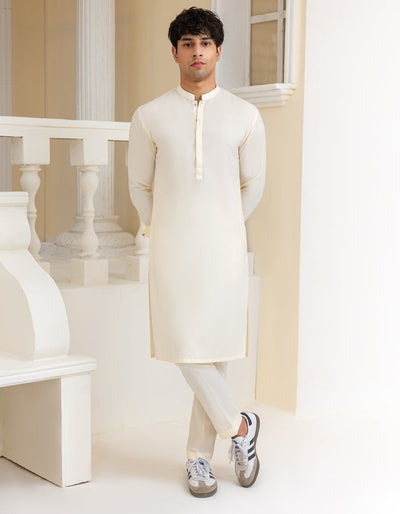 Cotton Cream Kurta Trouser - J. Junaid Jamshed