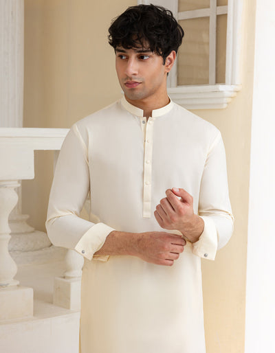 Cotton Cream Kurta Trouser - J. Junaid Jamshed