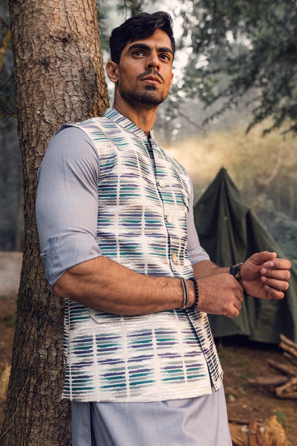 Polyester Teal Green Waist Coat - Almirah