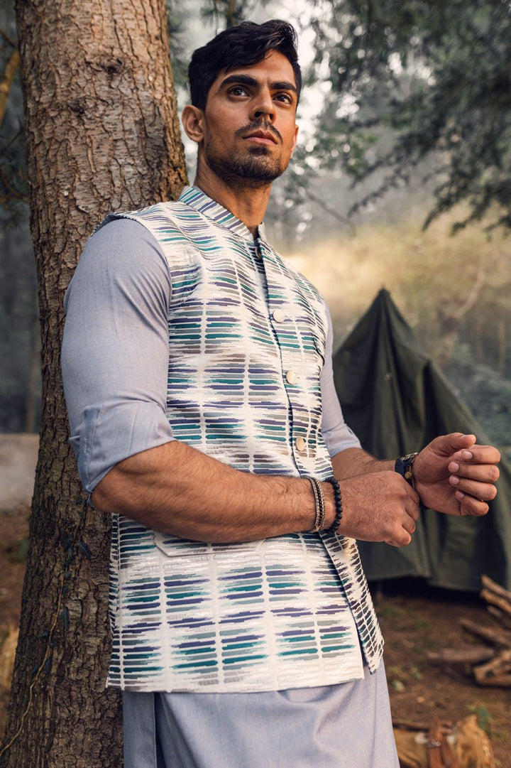 Polyester Teal Green Waist Coat - Almirah