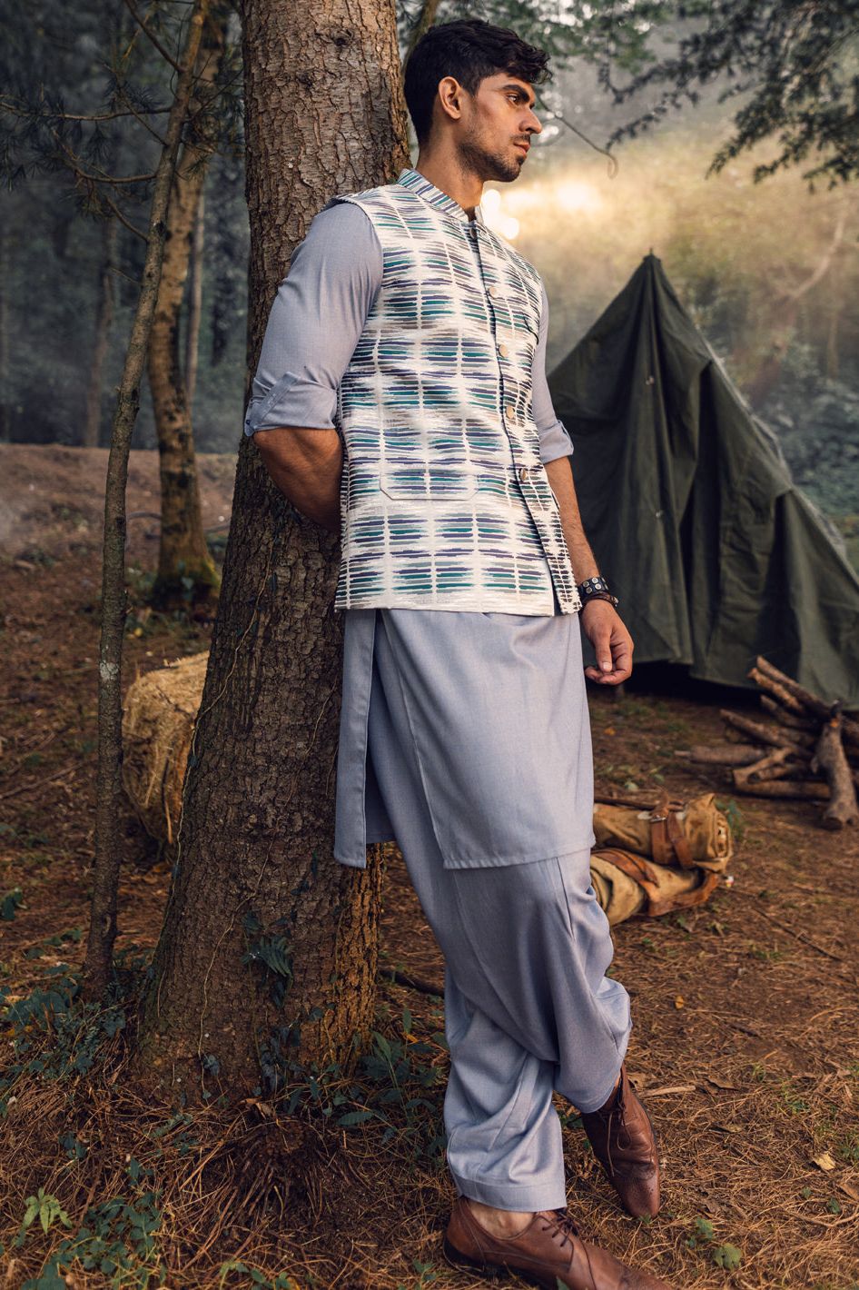 Polyester Teal Green Waist Coat - Almirah
