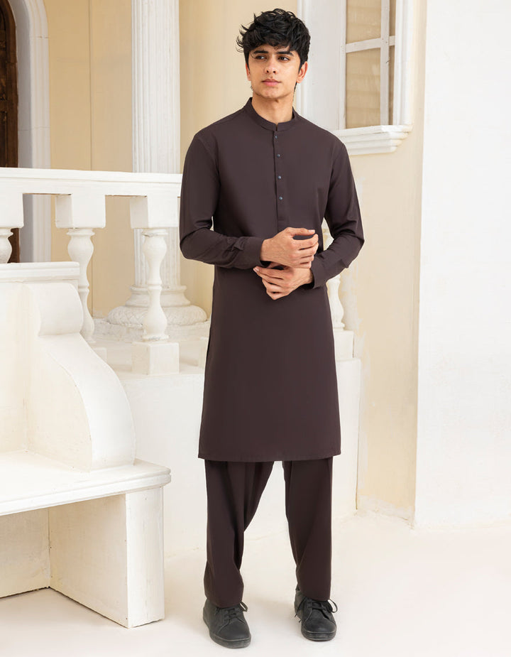 Blended Dark Brown Shalwar Kameez - J. Junaid Jamshed
