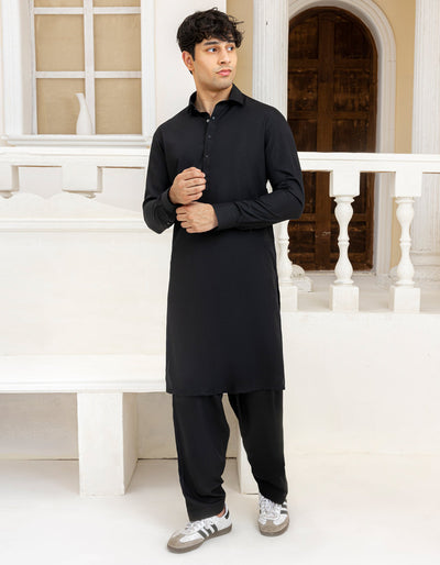 Blended Black Shalwar Kameez - J. Junaid Jamshed