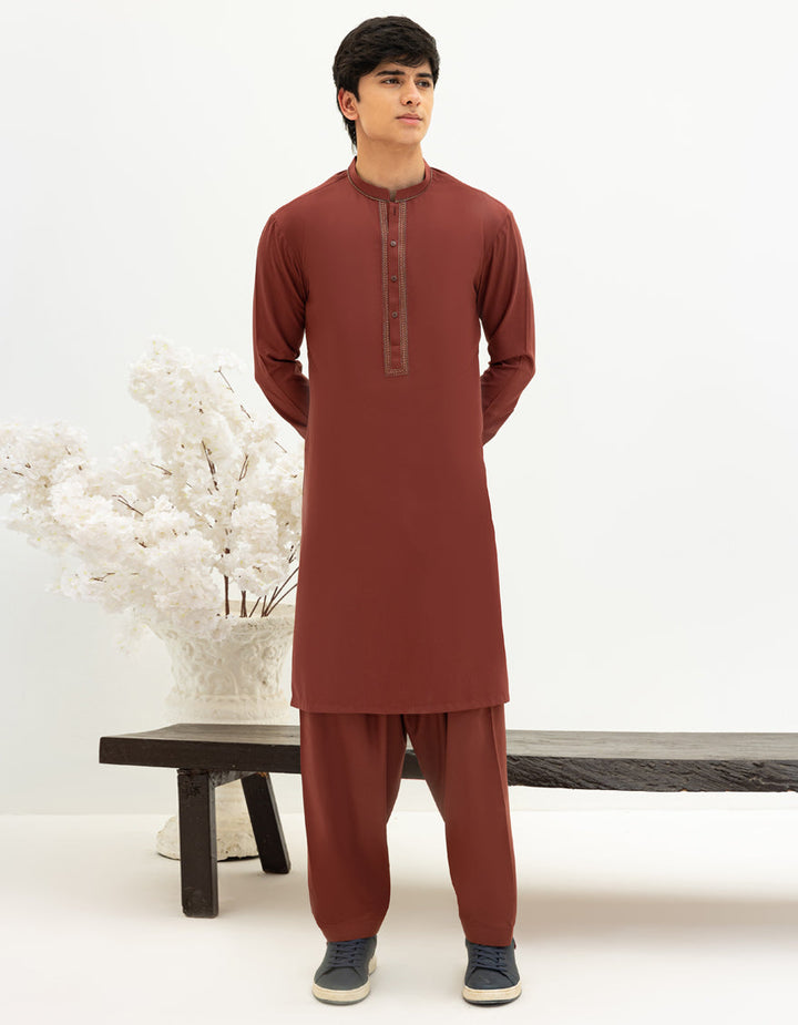 Blended Rust Shalwar Kameez - J. Junaid Jamshed