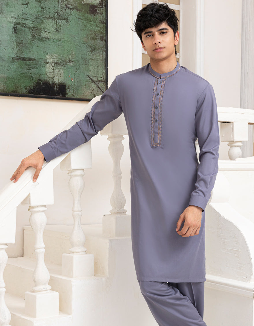 Blended Pigeon Blue Shalwar Kameez - J. Junaid Jamshed