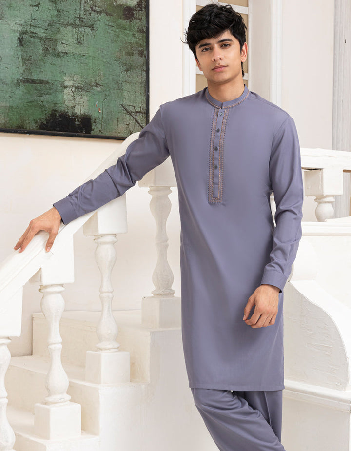 Blended Pigeon Blue Shalwar Kameez - J. Junaid Jamshed