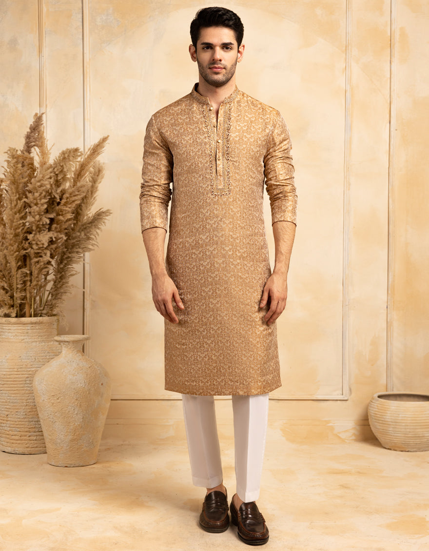 Blended Beige Special Kurta - J. Junaid Jamshed