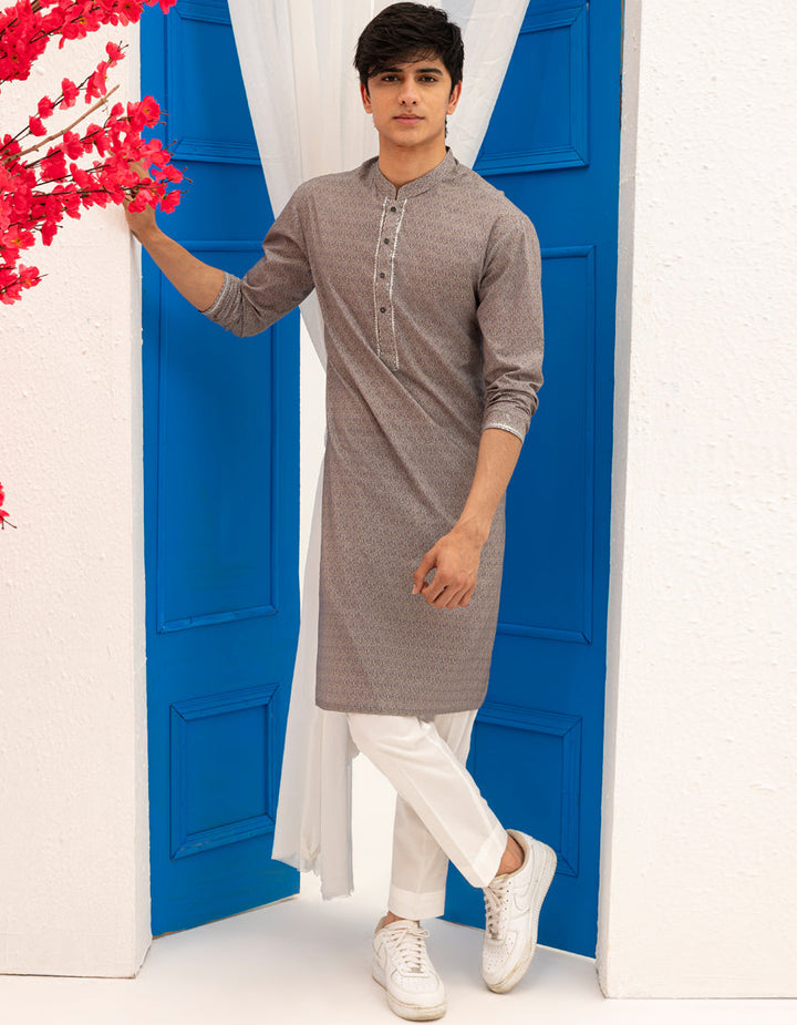 Cotton Light Grey Kurta - J. Junaid Jamshed