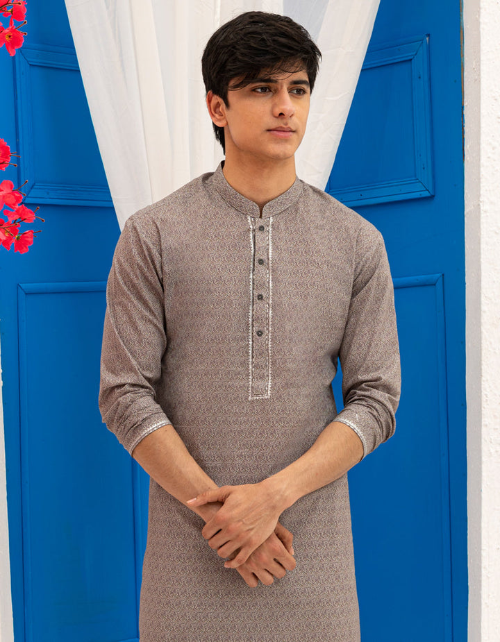 Cotton Light Grey Kurta - J. Junaid Jamshed