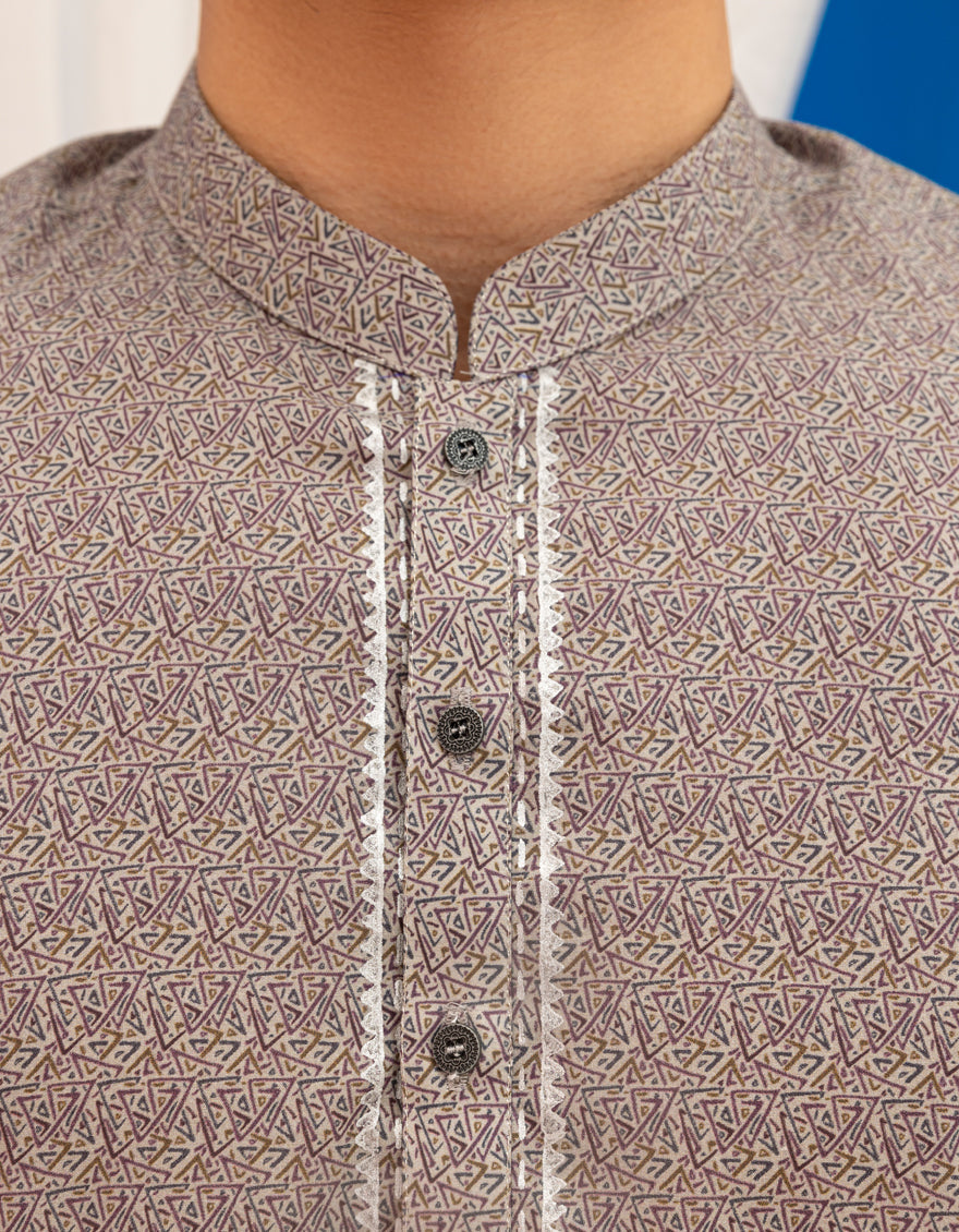 Cotton Light Grey Kurta - J. Junaid Jamshed