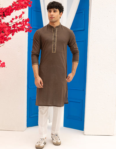Cotton Brown Kurta - J. Junaid Jamshed