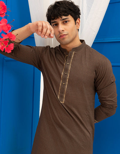 Cotton Brown Kurta - J. Junaid Jamshed