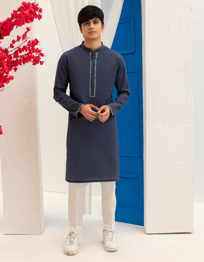 Cotton Blue Kurta - J. Junaid Jamshed