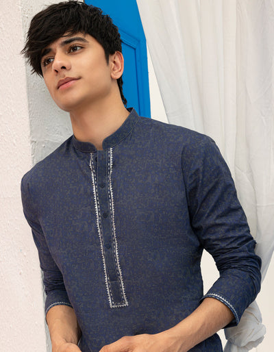 Cotton Blue Kurta - J. Junaid Jamshed