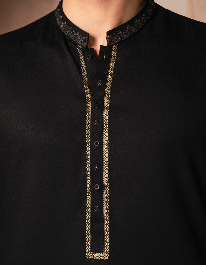 Blended Black Kurta - J. Junaid Jamshed