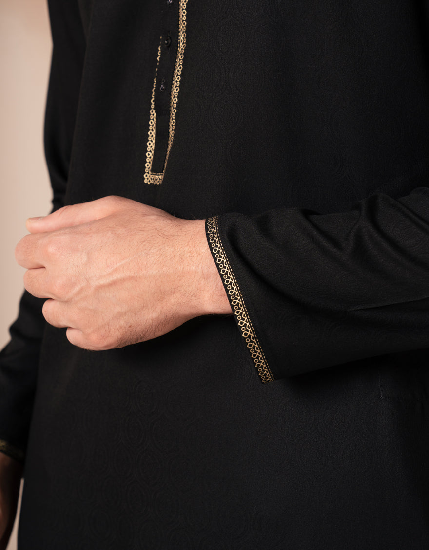 Blended Black Kurta - J. Junaid Jamshed