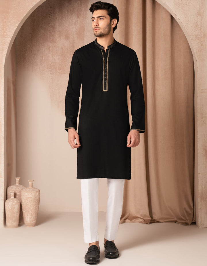 Blended Black Kurta - J. Junaid Jamshed