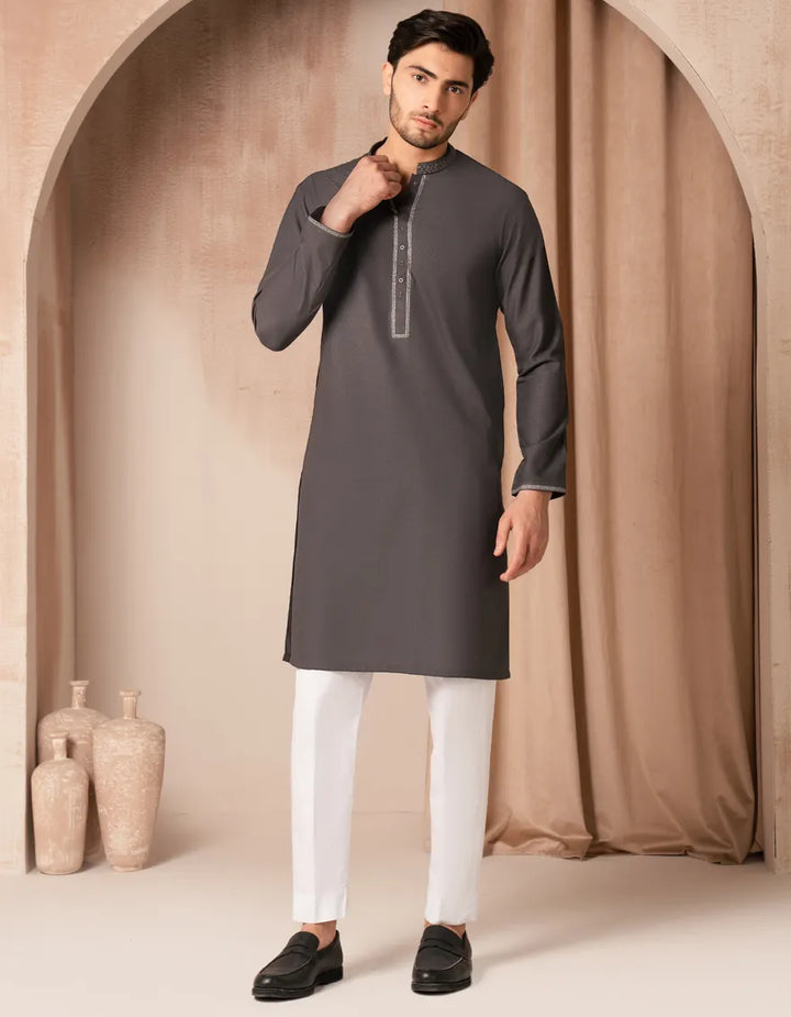 Blended Grey Kurta - J. Junaid Jamshed