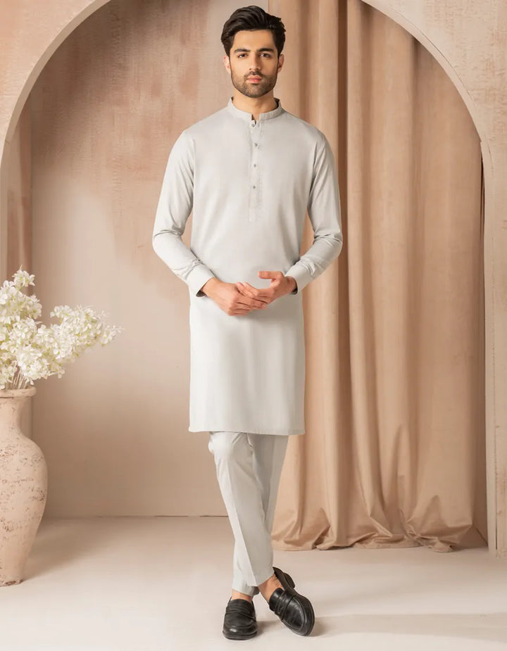 Blended Smoke Grey Kurta Trouser - J. Junaid Jamshed