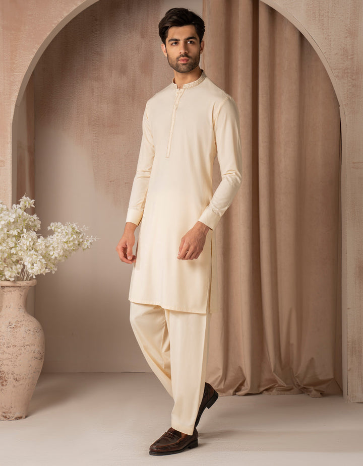 Blended Cream Shalwar Kameez - J. Junaid Jamshed