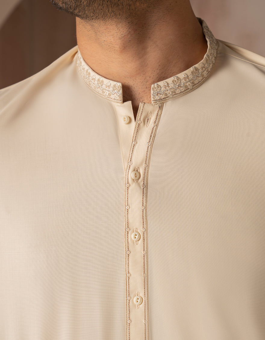 Blended Cream Shalwar Kameez - J. Junaid Jamshed