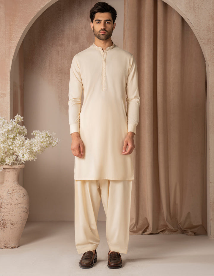Blended Cream Shalwar Kameez - J. Junaid Jamshed
