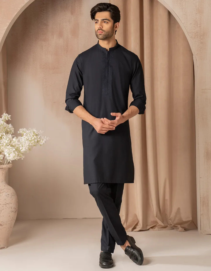Blended Navy Blue Kurta Trouser - J. Junaid Jamshed