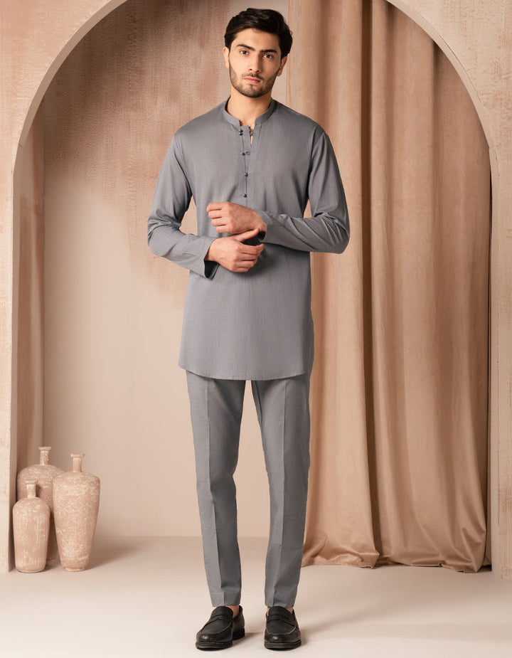 Cotton Grey Short Kurta - J. Junaid Jamshed