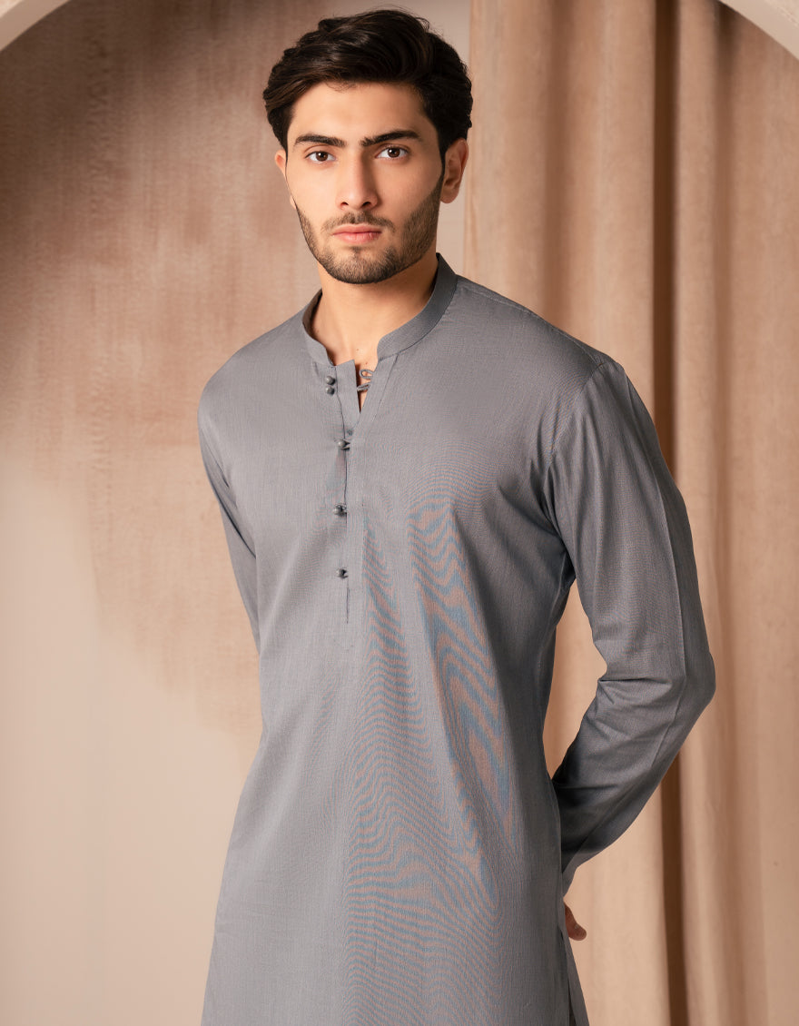 Cotton Grey Short Kurta - J. Junaid Jamshed