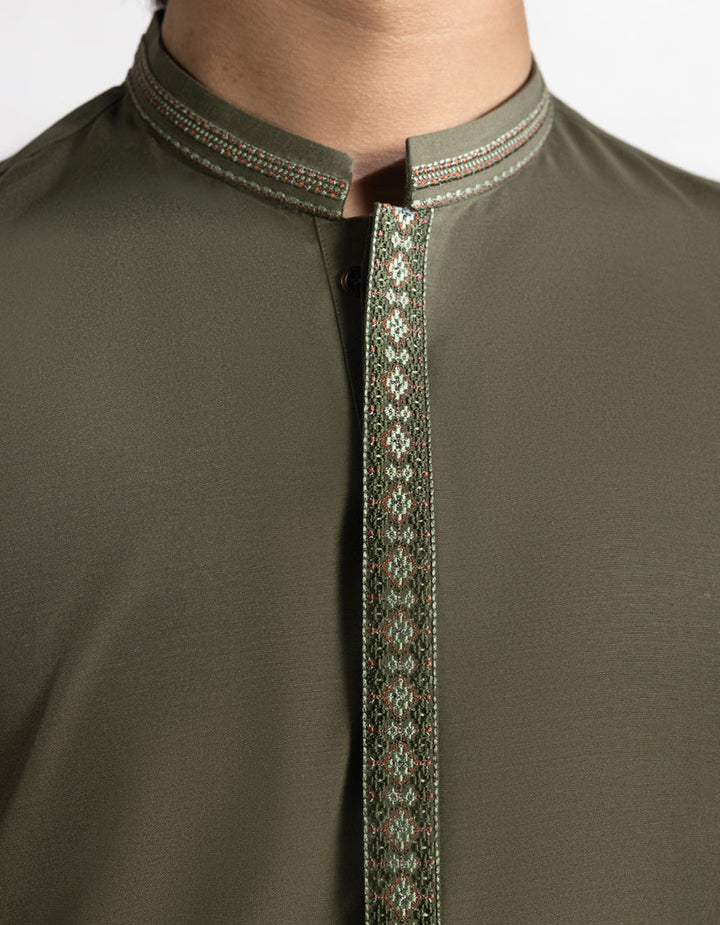 Blended Mehndi Green Shalwar Kameez - J. Junaid Jamshed