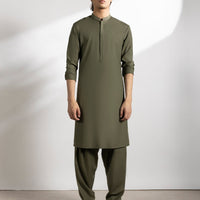 Blended Mehndi Green Shalwar Kameez - J. Junaid Jamshed