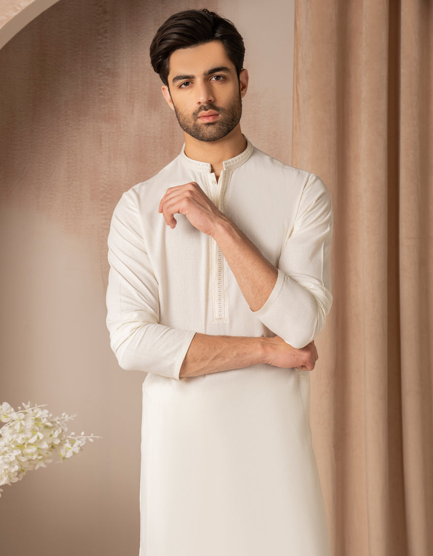 Blended Off White Shalwar Kameez - J. Junaid Jamshed