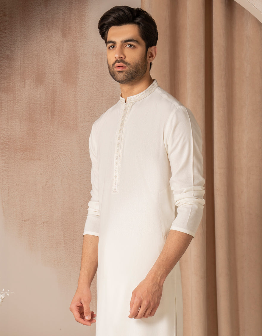 Blended Off White Shalwar Kameez - J. Junaid Jamshed