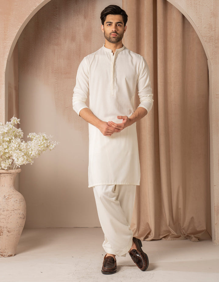 Blended Off White Shalwar Kameez - J. Junaid Jamshed