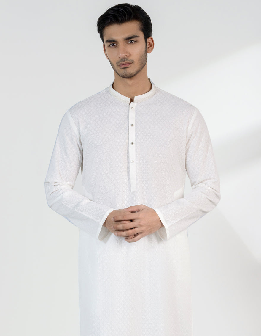 Cotton Off White Kurta - J. Junaid Jamshed
