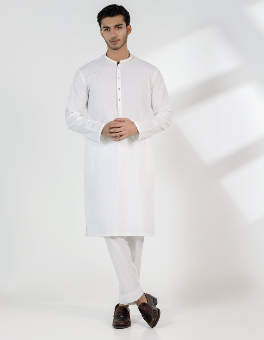 Cotton Off White Kurta - J. Junaid Jamshed