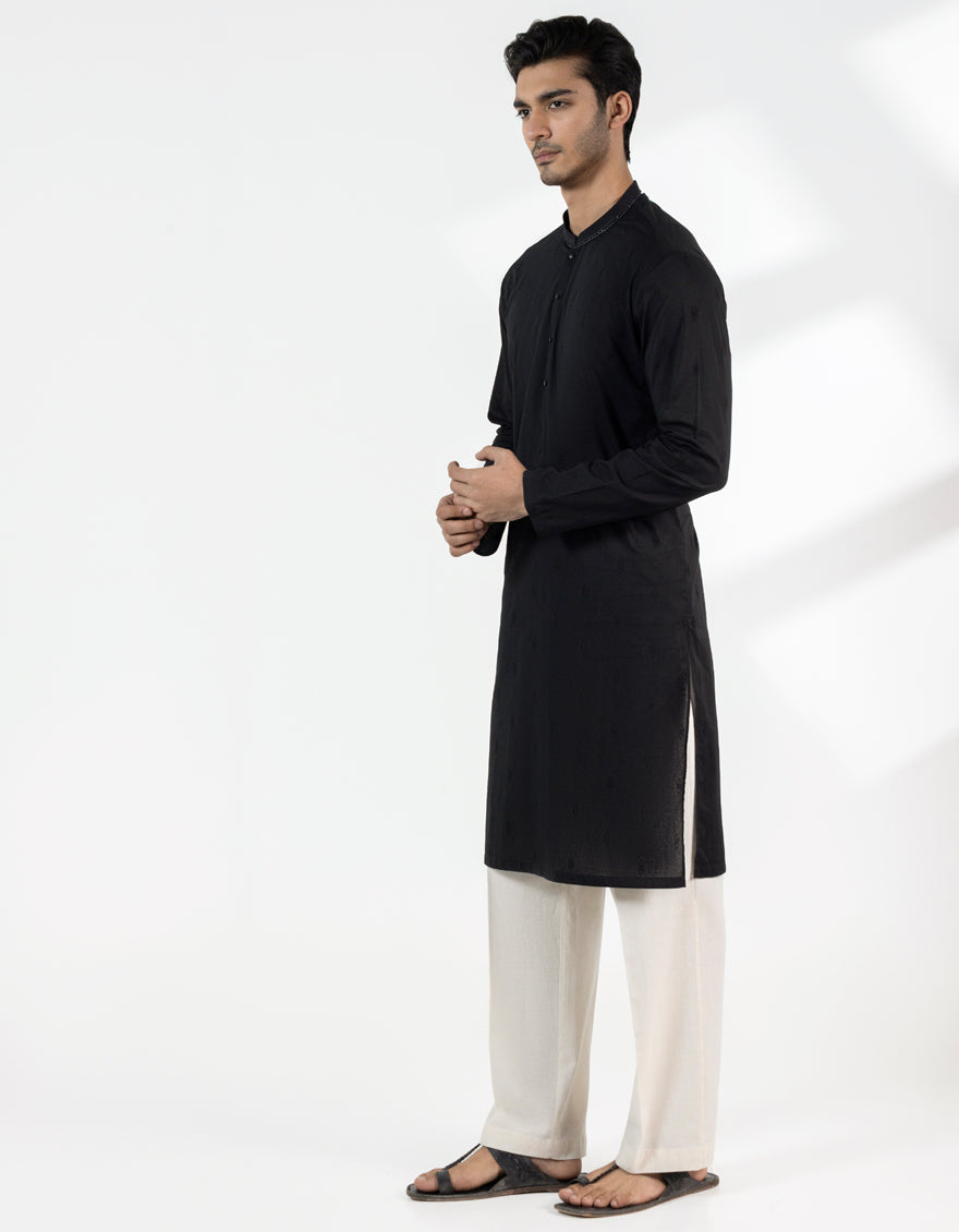 Cotton Black Kurta - J. Junaid Jamshed