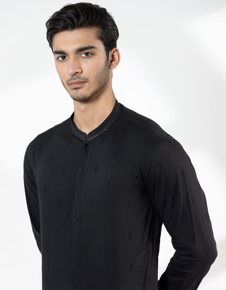 Cotton Black Kurta - J. Junaid Jamshed