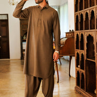 Blended Olive Green Shalwar Kameez - J. Junaid Jamshed