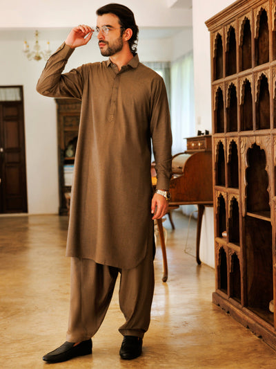 Blended Olive Green Shalwar Kameez - J. Junaid Jamshed