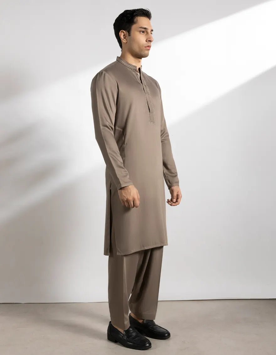 Blended Chestnut Brown Shalwar Kameez - J. Junaid Jamshed