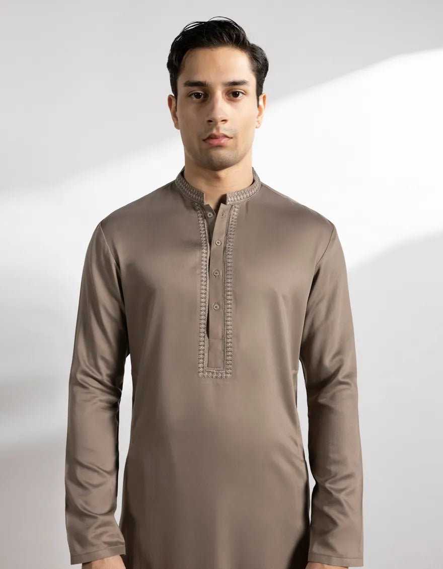 Blended Chestnut Brown Shalwar Kameez - J. Junaid Jamshed